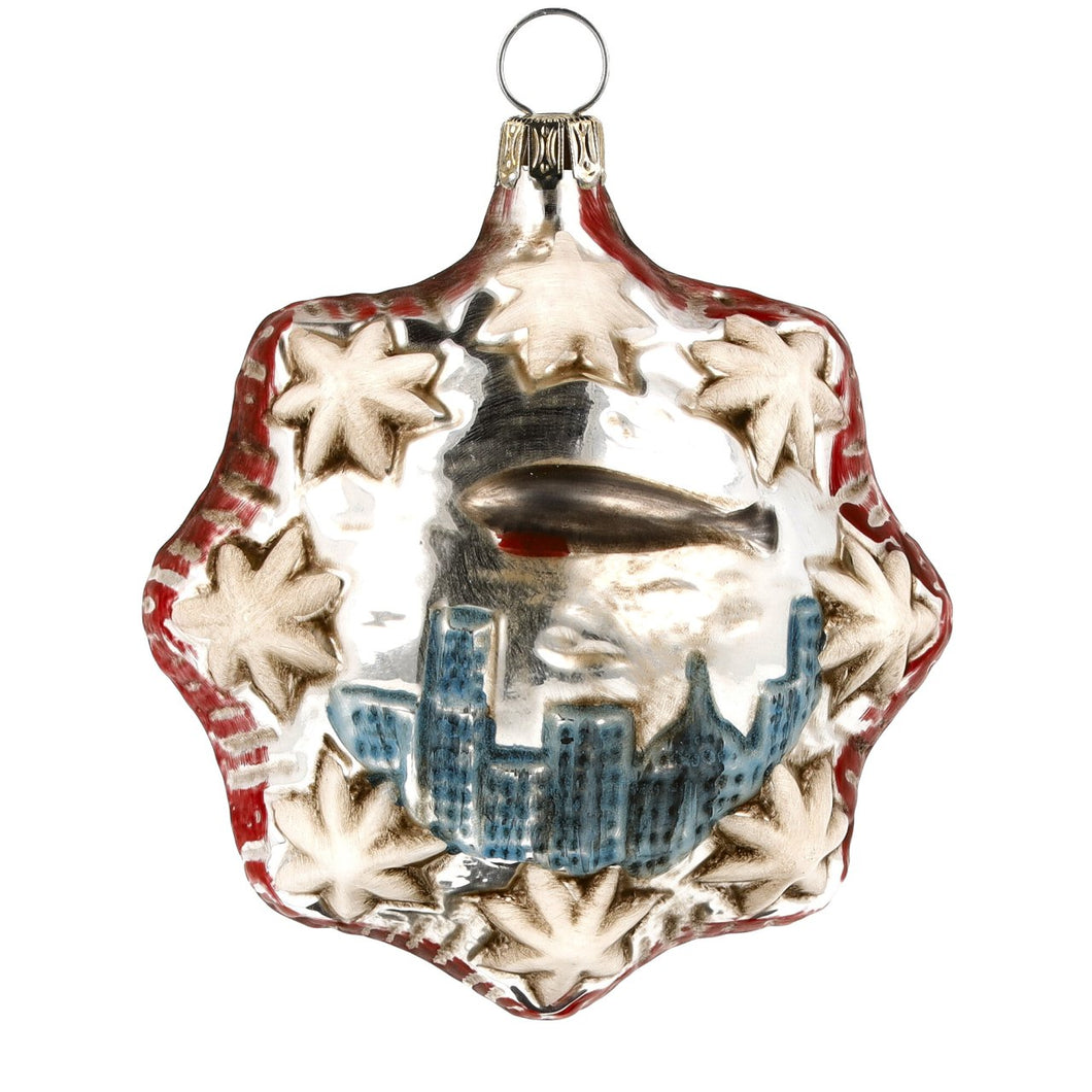 Zeppelin over New York Glass Ornament Made in Germany