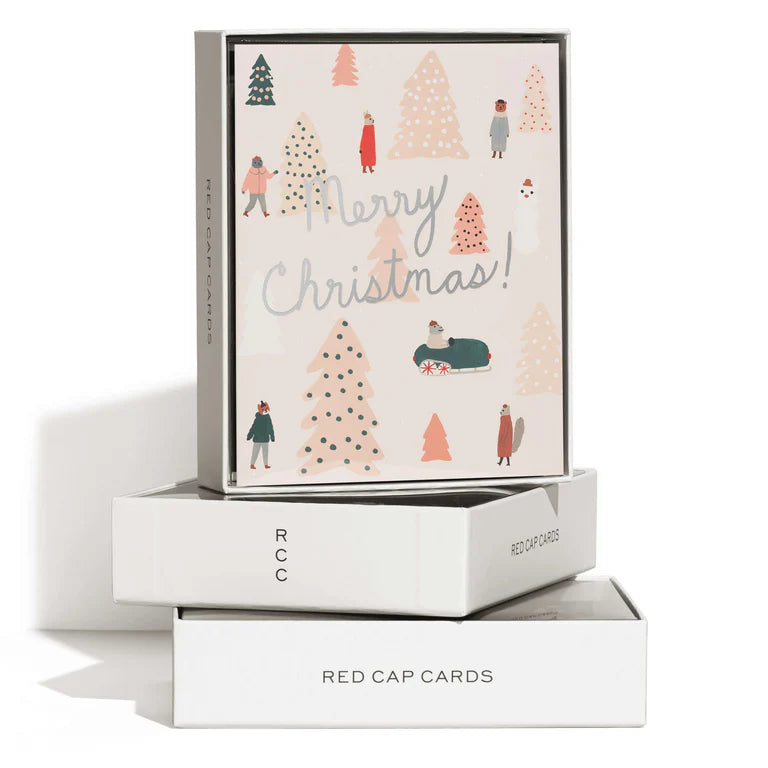 Pink Trees Christmas Cards Box of 8 by Kate Pugsley for Red Cap Cards