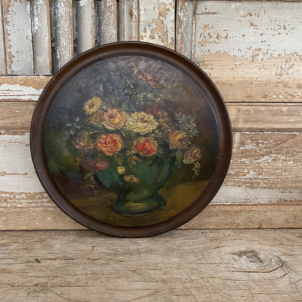 Antique French Floral Painting on Wood