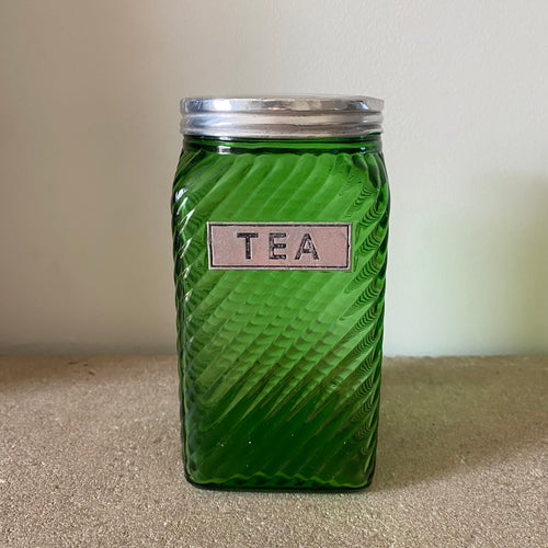 Vintage Green Glass Hoosier Tea Canister - 5 1/2