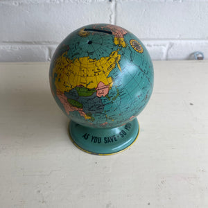 Vintage Tin Litho Globe Bank c1939 by the Ohio Art Co