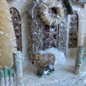 Cream Papier-Mâché House with Sheep