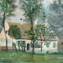 Load image into Gallery viewer, Antique 1912 Belgian Oil Painting - Thatched Cottage Farmhouse Landscape
