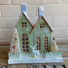 Load image into Gallery viewer, Green Papier-Mâché House with Deer
