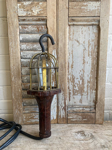 Gorgeous Vintage McGill Industrial Brass Caged Trouble Light with Bakelite Handle c1930