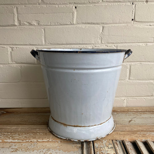 Antique French Blue and White Enamel Bucket