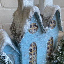 Load image into Gallery viewer, Blue Papier Mache House with Lamb

