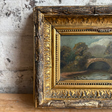 Load image into Gallery viewer, 19th Century English School Antique Oil Painting of Stone Bridge Landscape - Original Ornate Gilt Gesso Frame

