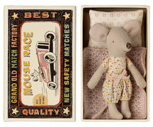 Load image into Gallery viewer, Maileg Little Sister Mouse on Matchbox 
