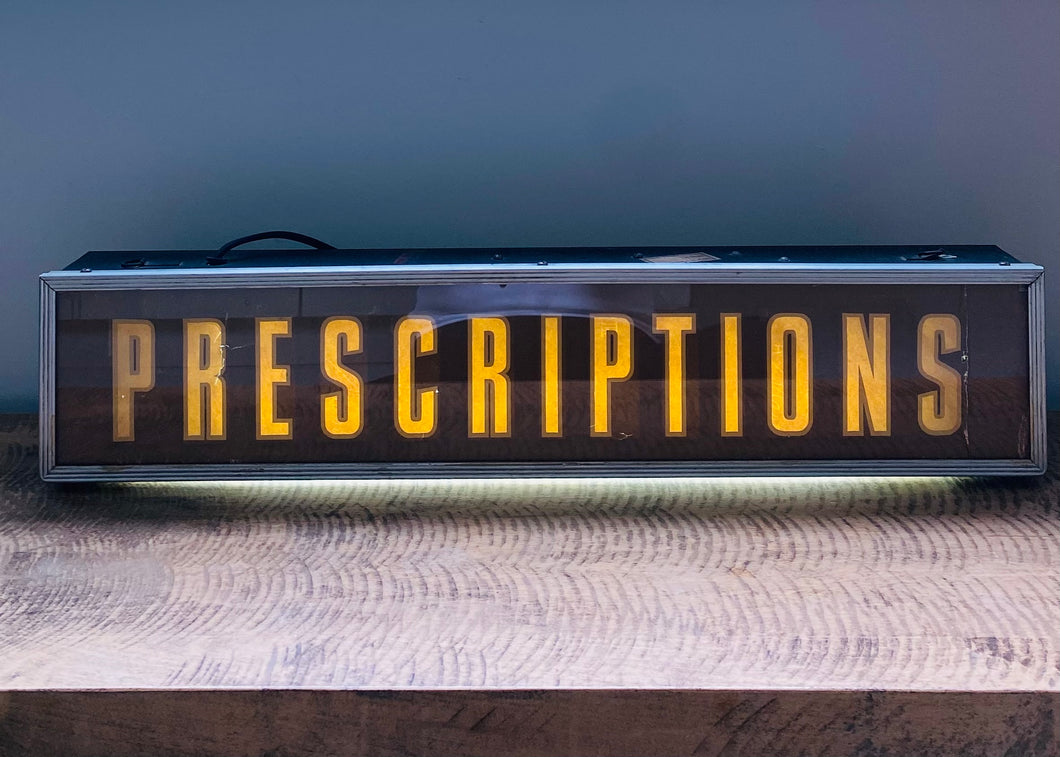 Vintage Illuminated Prescriptions Sign c1950