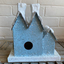 Load image into Gallery viewer, Blue Papier Mache House with Lamb
