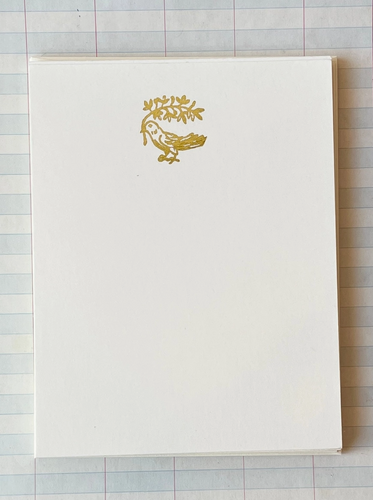 Foil Pressed Bird with Gold Sprig Stationery Notecard Set