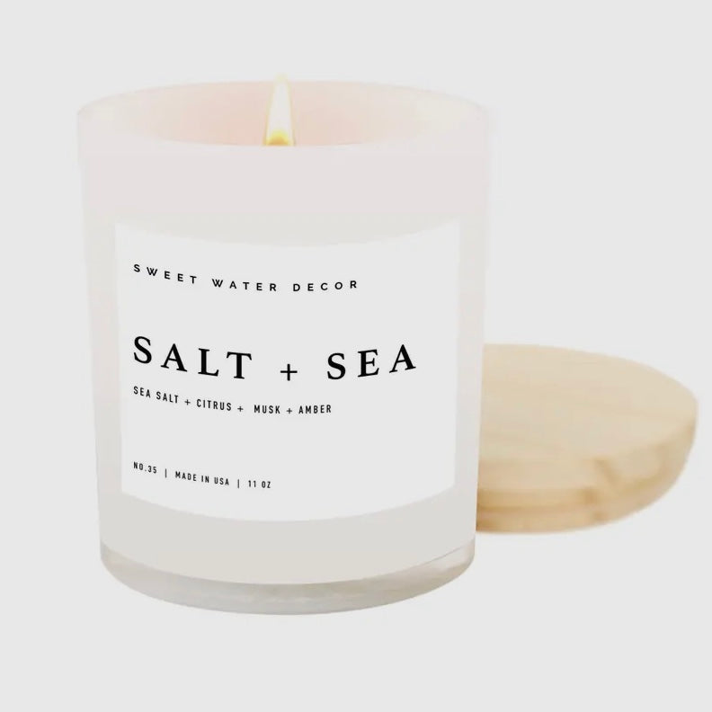 Salt + Sea  Candle 11oz by Sweet Water Decor Made in the USA 50hr Burn Time Soy Wax Cotton Wick