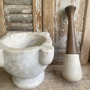 Antique 19thC French White Marble Mortar and Pestle