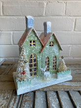 Load image into Gallery viewer, Green Papier-Mâché House with Deer

