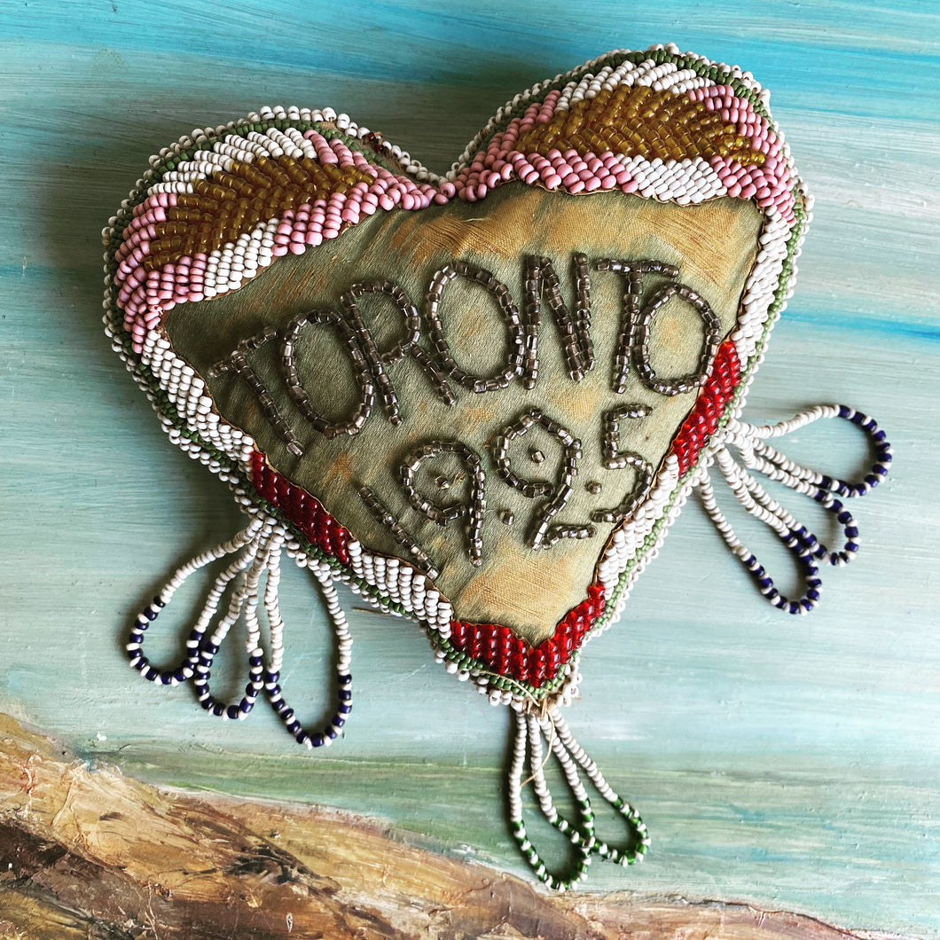 Antique Mohawk Beaded Heart Souvenir Pillow