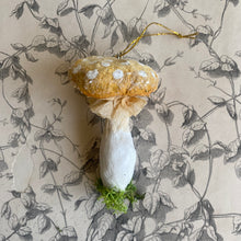Load image into Gallery viewer, Handmade Yellow Spun Cotton Mushroom Ornaments by local Toronto Artist Karat + Clover 
