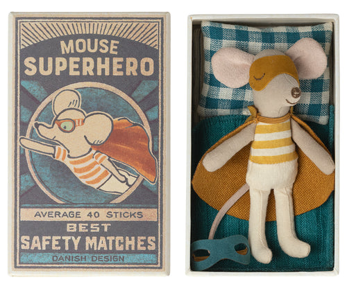 Maileg - Super Hero Little Brother Mouse in Matchbox