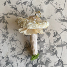 Load image into Gallery viewer, Handmade Yellow Spun Cotton Mushroom Ornaments by local Toronto Artist Karat + Clover 
