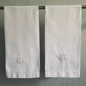 Antique French Linen Monogrammed Hand Towel Set/2 - JCE