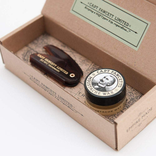 Captain Fawcett’s Sandalwood Moustache Wax + Comb Set