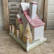 Load image into Gallery viewer, Red Roof Papier Mâché House with Deer
