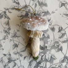 Load image into Gallery viewer, Handmade Brown Spun Cotton Mushroom Ornaments by local Toronto Artist Karat + Clover 
