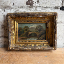 Load image into Gallery viewer, 19th Century English School Antique Oil Painting of Stone Bridge Landscape - Original Ornate Gilt Gesso Frame
