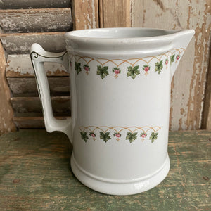 Antique Ironstone Pitcher - Flowers and Green Leaves  6"h