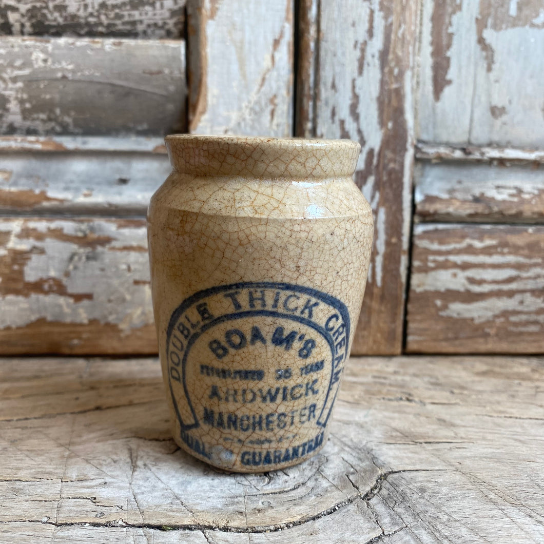 Antique Boam’s Double Thick Cream Advertising Pot Crock