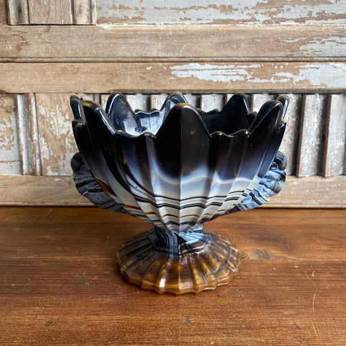Art Deco Pressed Glass Bowl with Pigeon Handles c1930s