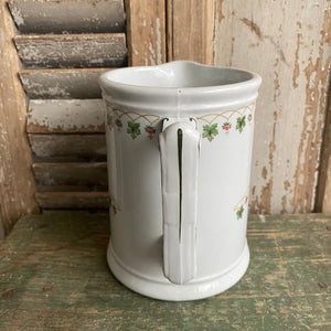 Antique Ironstone Pitcher - Flowers and Green Leaves  6"h