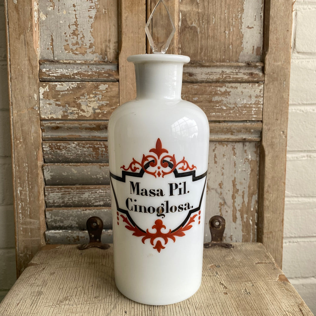Antique Pharmacy Milk Glass Bottle - Masa Pil. Cinoglosa