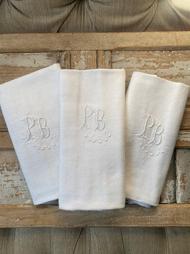 Antique French Linen Monogram Large Napkins