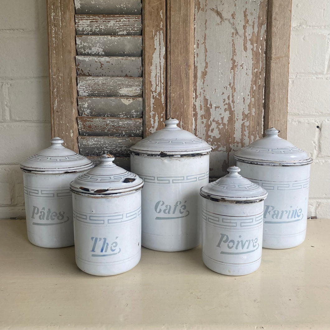 Vintage French Enamel Canister Set/5