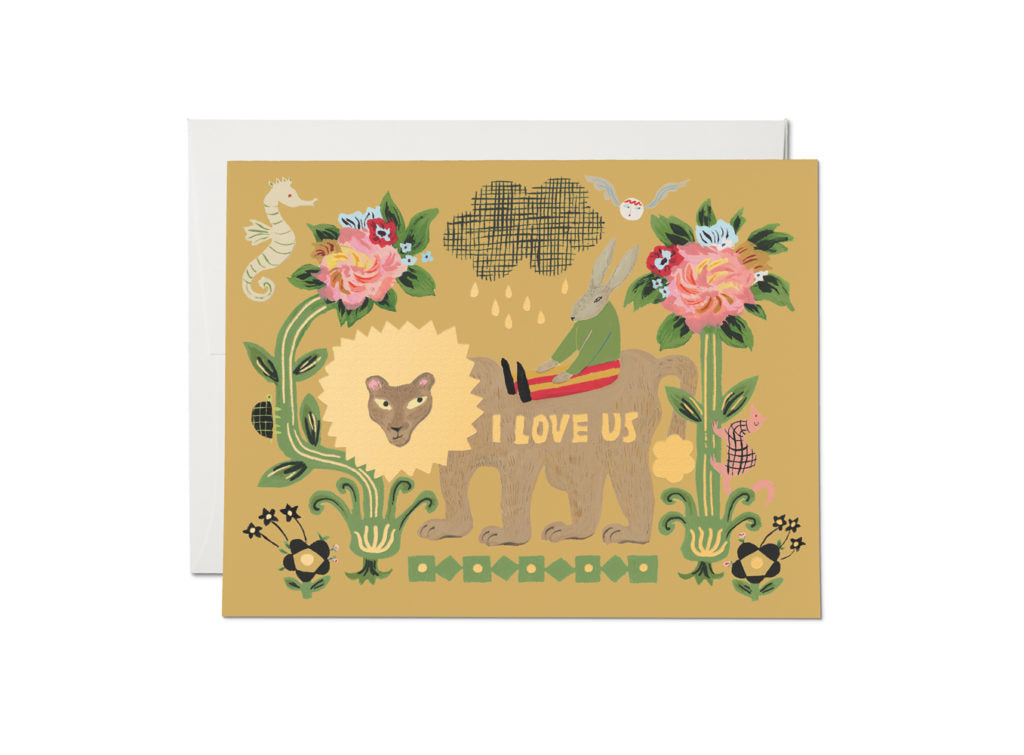Lion and Rabbit Love Greeting Card by Red Cap Cards