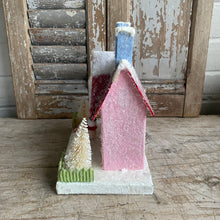 Load image into Gallery viewer, Pink Papier Mâché House with Snowman
