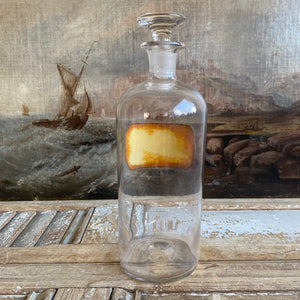 Antique Glass Pharmacy Bottle with Reverse Glass Label - TR. Rhei Co.