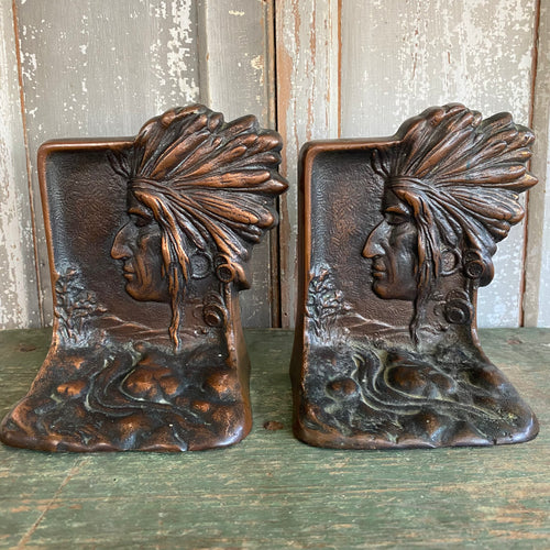 Antique Native Indian Cast Art Nouveau Bookends