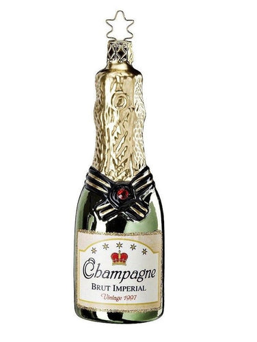 Champagne Bottle Glass Ornament by Inge Glas