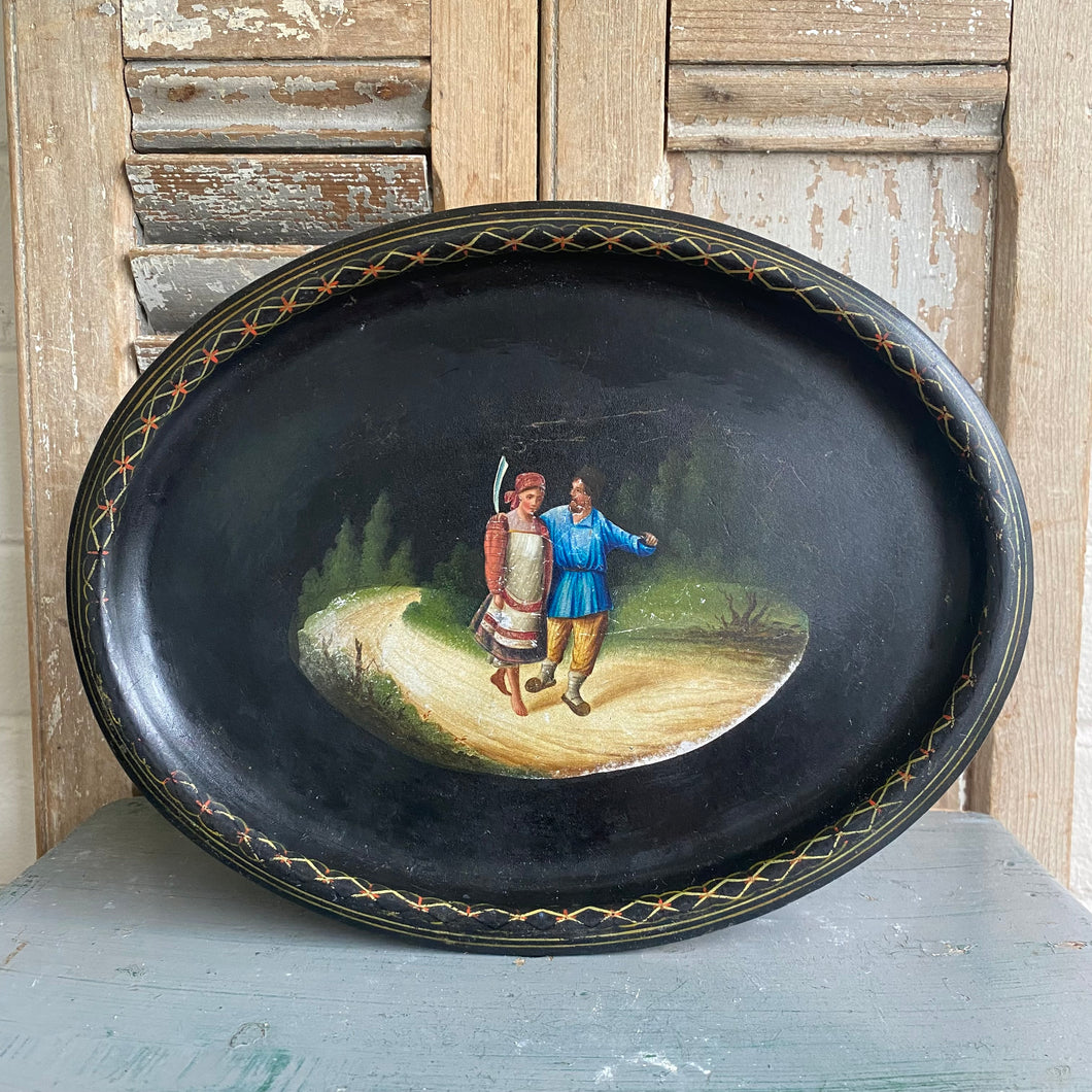 Early 1900s Russian Imperial Toleware Painted Metal Tray