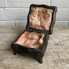 Load image into Gallery viewer, Antique Victorian Spelter Jewel Box with Pink Lining
