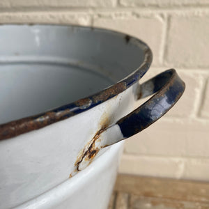 Antique French Blue and White Enamel Bucket