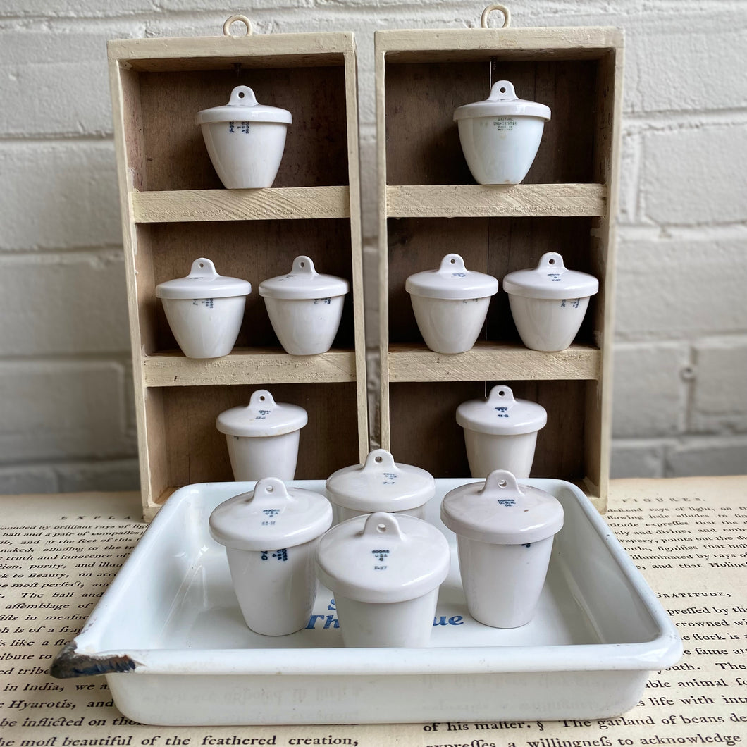 Vintage Porcelain Crucibles with Lids