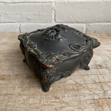 Load image into Gallery viewer, Antique Victorian Spelter Jewel Box with Pink Lining
