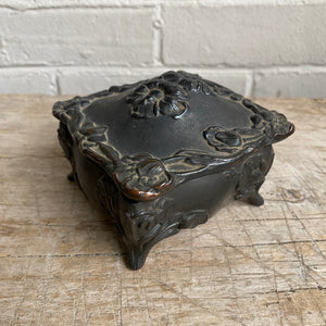 Antique Victorian Spelter Jewel Box with Pink Lining