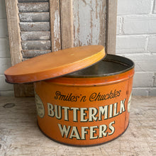 Load image into Gallery viewer, Vintage Smiles’n Chuckles Buttermilk Wafers Tin c1930
