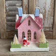 Load image into Gallery viewer, Pink Papier Mache House with Snowman
