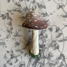 Load image into Gallery viewer, Handmade Brown Spun Cotton Mushroom Ornaments by local Toronto Artist Karat + Clover 
