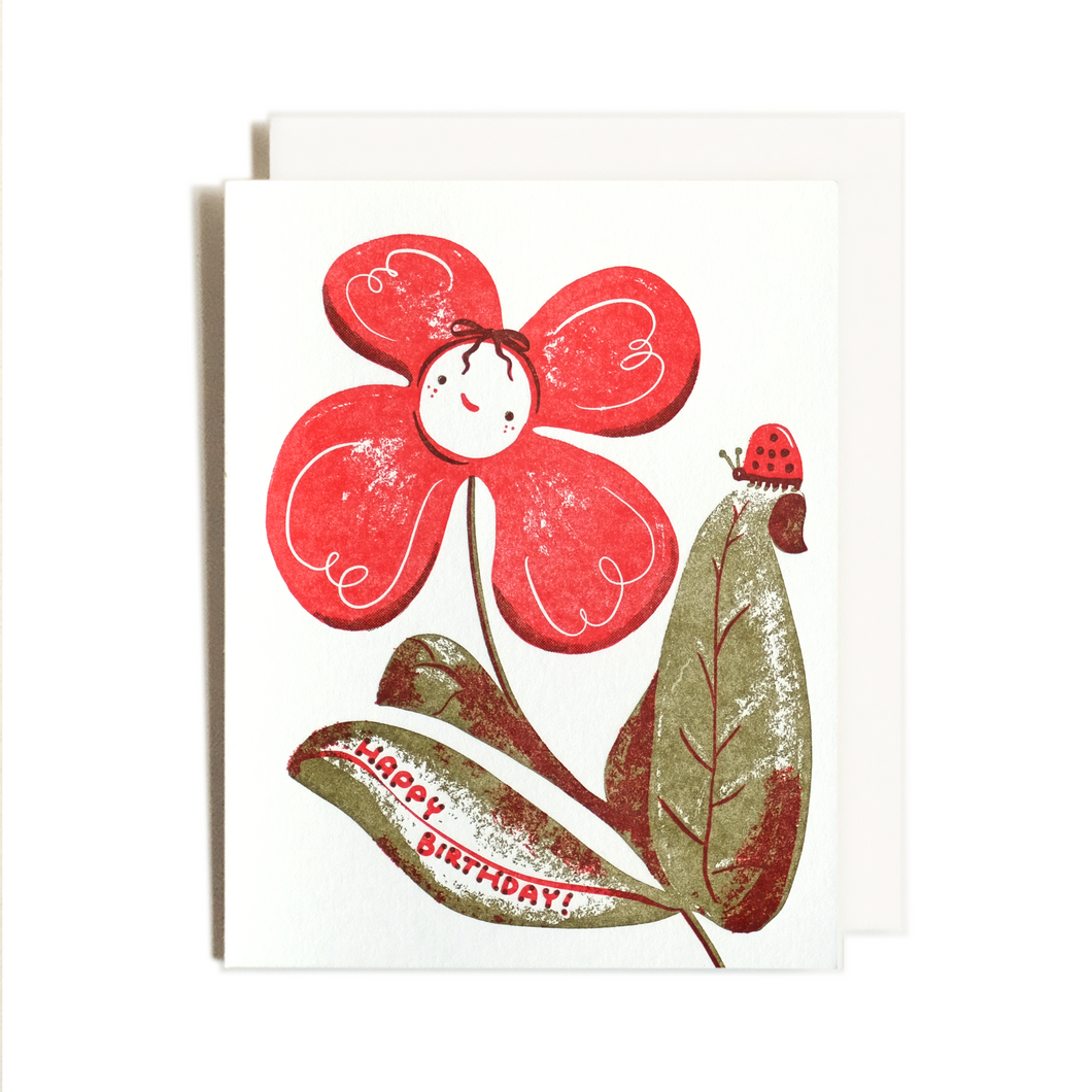 Birthday Flower Ladybug Card